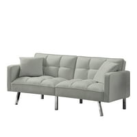 Aukfa Modern Kadife çekyat, Dönüştürülebilir Loveseat yataklı kanepe, Oturma Odası için Kollar ve Yastıklar ile