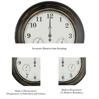 Duvar Saati Termometre-Kapalı Açık Dekoratif 18 Kuvars Pille Çalışan, Su Geçirmez Saat, Sıcaklık ve Higrometre Ölçer
