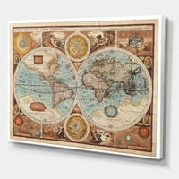 Vintage Dünya Haritası VIII Boyama Tuval Sanat Baskı