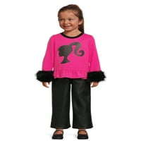 Barbie Yürümeye Başlayan Kız Fau Kürk Trim Üst ve Pantolon Kıyafet Seti, 2 Parça, Boyutları 2T-5T