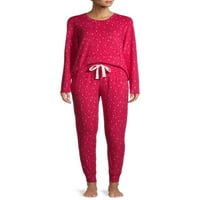 Jaclyn Giyim Kadın Fuzzyluxe Yüksek Düşük Uzun Kollu Üst ve Pantolon 2 Parça Pijama Takımı, 2 Parça