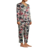 Gizli Hazineler Uzun Kollu V Yaka Çiçek Desenli Pijama Takımı
