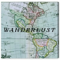 Wynwood Stüdyo Haritalar ve Bayraklar Duvar Sanatı Tuval Baskılar 'Wanderlust Travel' Dünya Haritaları-Mavi, Siyah