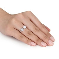 Miabella kadın 2 Karat T.G.W. Oval ve Kalp Kesim Beyaz Düzenlendi Mozanit Gümüş 2 Taş Nişan Yüzüğü