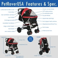 Pet Rover Ekstra Uzun Premium Köpek Kedi Evcil Hayvan Arabası, Kırmızı-2. Nesil