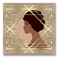 Retro Kız Altın Art Deco Geometrics II Boyama Tuval Sanat Baskı