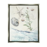 Aptal Denizyıldızı ve Kabukları Alıştırma Plaj Kıyı Manzara Boyama Gri Şamandıra Çerçeveli sanat baskı Duvar Sanatı