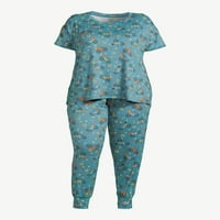 Joyspun Kadın Kısa Kollu Tişört ve Joggers Pijama Takımı, 2 Parça, S Beden 3X