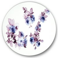 Designart 'Beyaz Üzerine Mor Kır Çiçekleri I' Geleneksel Daire Metal Duvar Sanatı - 29'lu Disk
