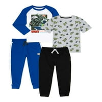 Çocuklar Garanimals Erkek Grafik T-Shirt, Dokuma koşucu pantolonu ve Sweatpants, 4 Parça Kıyafet Seti, Boyutları