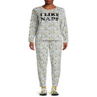 Fıstık Snoopy Kadın ve Kadın Plus Pijama Takımı, 3'lü