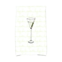 Simply Daisy, Martini Cam Metin Solması, Geometrik Baskılı Mutfak Havlusu, Açık Yeşil