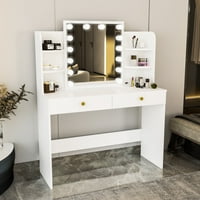 Boahaus Sophie Modern Makyaj Masası çekmeceleri, Açık Altın Topuzlar, Ayna, Yatak Odası için Beyaz Boyalı