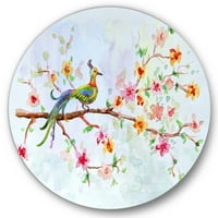 Designart 'Çiçek Açan Dalda Oturan Küçük Kuş' Geleneksel Daire Metal Duvar Sanatı - 23'lü Disk