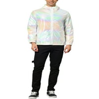 Benzersiz Pazarlık Erkek Fermuarlı Kapüşonlu Metalik Hafif Holografik Parlak Ceketler