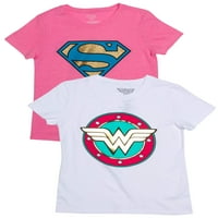 Warner Bros DC Süper Kahraman Kız Supergirl ve Wonder Woman Metalik Logo Grafik T-Shirt, Set