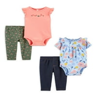 Carter'ın Çocuğum Bebek Kız Kısa Kollu Fırfır Bodysuit ve Pantolon Kıyafet Seti, Set, Ay-Ay