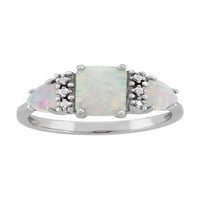 Opal Gümüş Yan Trilyonlarca ve Zümrüt Kesim Orta Üç Taşlı Yüzük