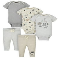 Gerber Erkek Bebek veya Kız Cinsiyet Nötr Organik Onesies Bodysuits ve Pantolon Paketi, 5 Parça