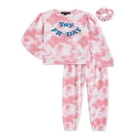 Social Edition Kız Çocuk Pijama Takımı, 4-16 Beden Scrunchie Uyumlu