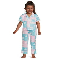 Barbie Kız Çocuk Kısa Kollu Çentik Yakalı Üst ve Pantolon Pijama Takımı, 2'li, Beden 4-12