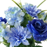 Dayanakları 20 Yapay İpek Mavi, Karışık Güller ve Dahlia Yaz buket çiçekler