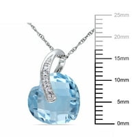 Miabella kadın Karat T.G.W. Kalp Çift Dama Tahtası Kesim Sky Blue Topaz ve Yuvarlak Kesim Pırlanta Aksan 10kt Beyaz