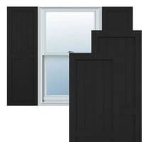 12 W 77 H Gerçek Fit PVC Çiftlik Evi Düz Panel Kombinasyonu Sabit Montajlı Panjurlar, Siyah