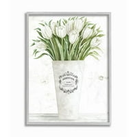 Stupell Industries Parisli Vazoda Beyaz Lale Buketi Çiçek Aranjmanı Çerçeveli Duvar Sanatı Tasarımı Cindy Jacobs,