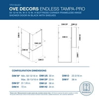 Ove Dekorları Tampa-Pro 59 inç. İçeri gir. H Payanda Panelli Siyah Dikdörtgen Çerçevesiz Menteşe Köşe Duşakabin