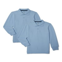 Wonder Nation Erkek Okul Üniforması Uzun Kollu Pike Polo Gömlek, 2'li Paket, Beden 4-18