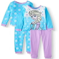 Disney Dondurulmuş Toddler Kız Uzun Kollu Snug Fit Pamuklu Pijama, Set