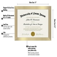 Amerikan Düzlüğü 8. Kırılmaya Dayanıklı Camlı Altın Diploma Çerçevesi - Duvar ve Masa Üstü için Yatay ve Dikey Formatlar