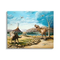 Stupell Antik Dinozorlar Manzara Hayvanlar ve Böcekler Resim Galerisi Sarılmış Tuval Baskı Duvar Sanatı
