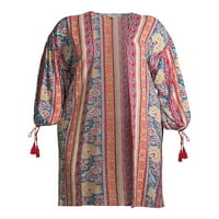 Kravat Kollu Romantik Çingene kadın Artı Boyutu Balon Kollu Kimono