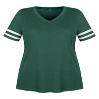 Kadın artı boyutu kısa kollu T shirt renk bloğu üstleri rahat V boyun tunik bluz kadınlar için
