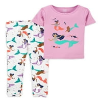 Carter'ın Çocuğum Kızlar Denizkızı Kısa Kollu Üst ve Pantolon 2 Parçalı Pijama Takımı, 4-8 Beden