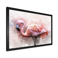 Designart 'Soyut Portre Pembe Flamingo V' Çiftlik Evi Çerçeveli Sanat Baskı