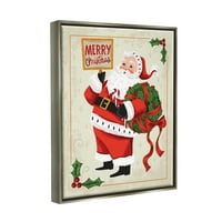 Stupell Industries Vintage Merry Christmas Santa Grafik Sanatı Parlaklık Gri Yüzen Çerçeveli Tuval Baskı Duvar Sanatı,