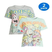 Sünger Bob ve Nickelodeon Gençlerin Grafik Tişörtleri, 2'li Paket