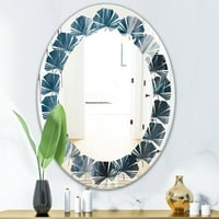Designart 'Splash Blue Indigo' Modern Oval Duvar Aynası - Yapraklar