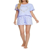 Benzersiz Pazarlık Bayan Ekip Boyun Gecelikler Şort Loungewear Pijama Pijama Setleri