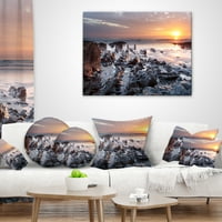 Designart Sunset at Woolacombe Bay Devon Birleşik Krallık - Deniz Kıyısı Kırlent - 12x20
