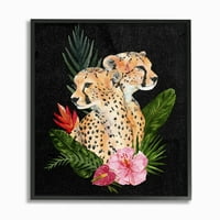 Stupell Industries Cheetah Çift Pembe Çiçek Hayvan Boyama Çerçeveli Duvar Sanatı Annie Warren