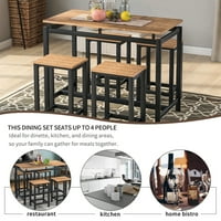Hommoo 5 Parçalı Mutfak Tezgahı Yüksekliği Masa Takımı, Sandalyeli Endüstriyel Yemek Masası