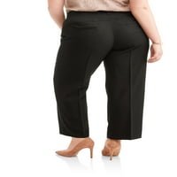 Kadın Artı Geniş Bacak Streç Dokuma Kariyer Pantolonu