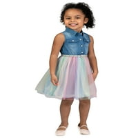 Bonnie Jean Kız Çocuk Kolsuz Kot ve Tül İkili Elbise, 4-16 Beden