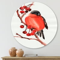Designart 'Meyveleri Olan Bir Dalda Oturan Kırmızı Şakrak Kuşu Kuşu' Geleneksel Daire Metal Duvar Sanatı - 23'lük
