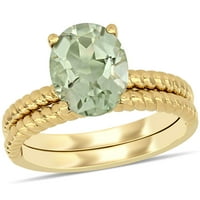 Miabella kadın 2 Karat T.G.W. Oval Kesim Yeşil Kuvars 14kt Sarı Altın Çift Bant Solitaire Nişan Yüzüğü
