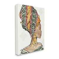 Stupell Endüstrileri Afrikalı Kadın Desenli Kafa Sarma Güçlü Portre Resimleri Galeri Sarılmış Tuval Baskı Duvar Sanatı,